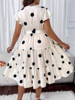 Rochie Midi Tiffany Alba Cu Buline Negre - Marimi Mari - imagine 2