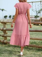 Rochie Lunga Rebeka Roz Cu Cordon - imagine 2