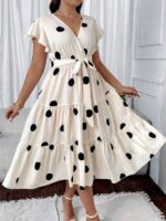 Rochie Midi Tiffany Alba Cu Buline Negre - Marimi Mari