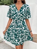 Rochie Scurta Airamis Alba cu Print Verde - imagine 4