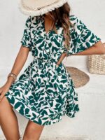 Rochie Scurta Airamis Alba cu Print Verde - imagine 3