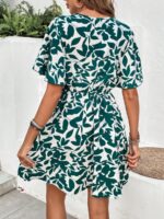 Rochie Scurta Airamis Alba cu Print Verde - imagine 2
