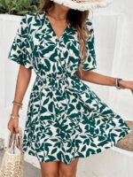 Rochie Scurta Airamis Alba cu Print Verde