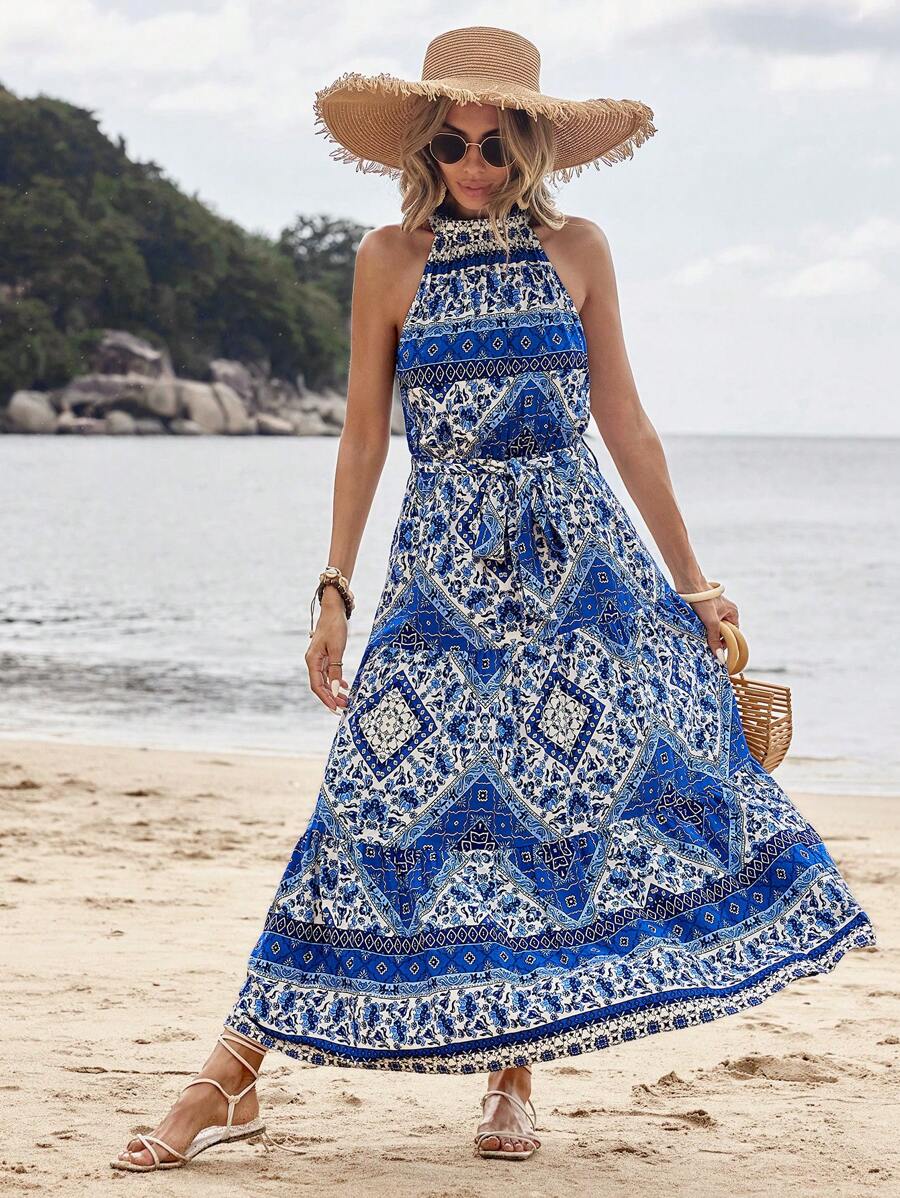 45 Rochie Lunga Lysa Albastra Cu Cordon - imagine 1