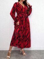 Rochie Lunga Belinda Rosie Cu Model Tip Zebra Negru - Marimi Mari - imagine 3