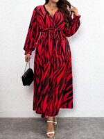 Rochie Lunga Belinda Rosie Cu Model Tip Zebra Negru - Marimi Mari - imagine 4