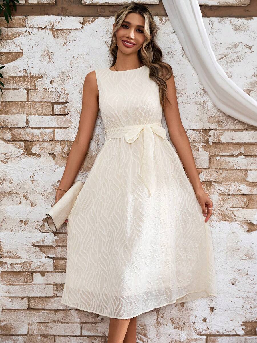 49 Rochie Midi Miranda Alba Cu Cordon - imagine 1