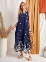 Rochie Lunga Patricia Bleumarin Cu Model Cu Fluturi Colorati - imagine 3