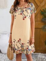 Rochie Scurta Olimpia Portocalie Cu Model Floral Multicolor