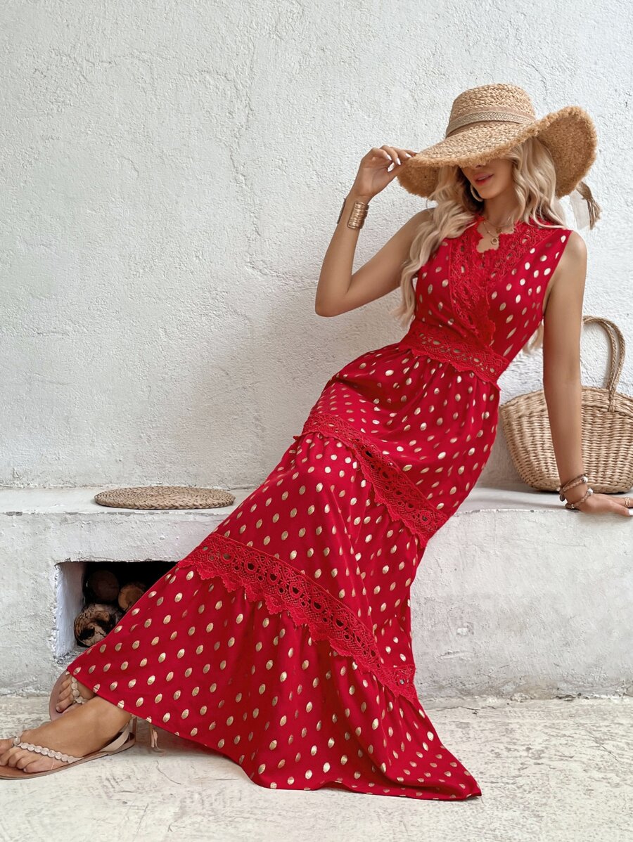 5 Rochie Lunga Wendi Rosie Cu Buline Aurii - imagine 1