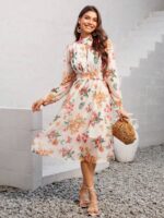 Rochie Midi Cybele Alba Cu Model Floral Multicolor