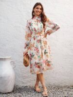 Rochie Midi Cybele Alba Cu Model Floral Multicolor - imagine 3