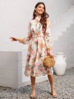 Rochie Midi Cybele Alba Cu Model Floral Multicolor - imagine 4