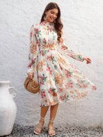 Rochie Midi Cybele Alba Cu Model Floral Multicolor - imagine 5