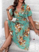 Rochie Midi Madona Verde Deschis Cu Model Floral - imagine 3