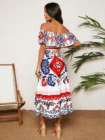 Rochie Lunga Claudie Alba Cu Model Floral Multicolor - imagine 2