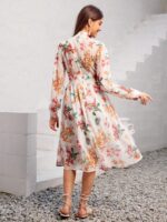 Rochie Midi Cybele Alba Cu Model Floral Multicolor - imagine 2