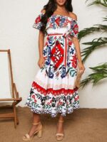 Rochie Lunga Claudie Alba Cu Model Floral Multicolor - imagine 3