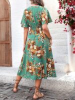 Rochie Midi Madona Verde Deschis Cu Model Floral - imagine 2