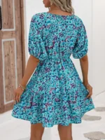 Rochie Scurta Hiba Albastra Inflorata - imagine 2