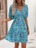 Rochie Scurta Hiba Albastra Inflorata - imagine 3