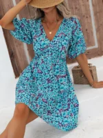 Rochie Scurta Hiba Albastra Inflorata - imagine 4