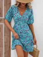 Rochie Scurta Hiba Albastra Inflorata - imagine 5