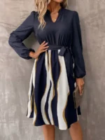 Rochie Midi Carine Bleumarin Cu Cordon - imagine 4