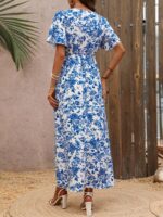 Rochie Lunga Evala Alba cu Print Floral Albastru - imagine 2