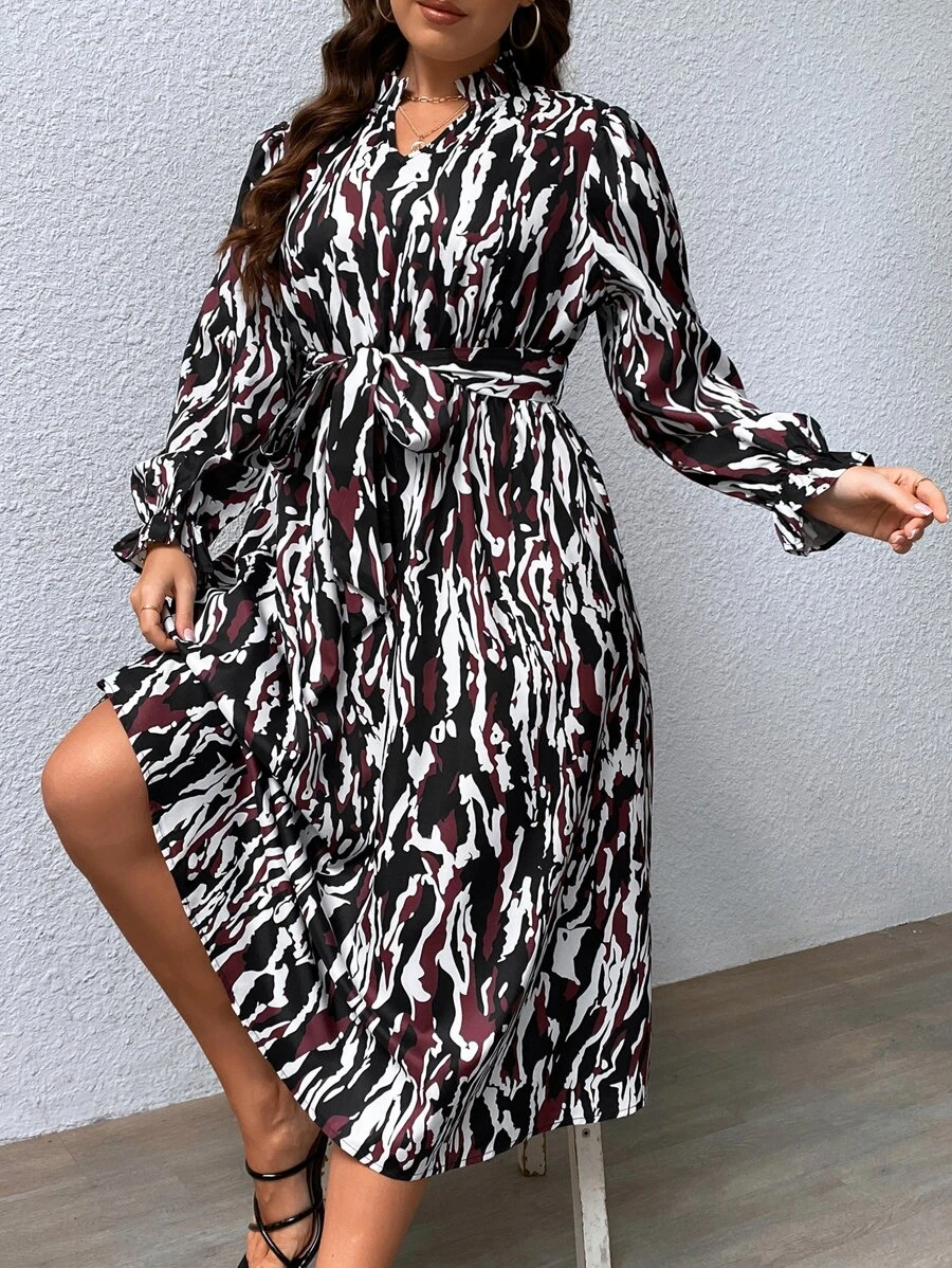 6 Rochie Midi Dakota Neagra Cu Print Multicolor - Marimi Mari - imagine 1