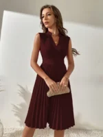 Rochie Midi Jocasta Grena Cu Pliuri