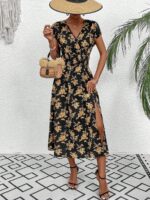Rochie Lunga Marlisa Neagra Cu Model Floral Galben - imagine 3
