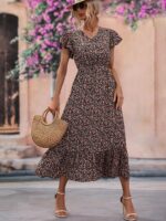 Rochie Lunga Alexandrina Neagra Cu Model Floral Multicolor - imagine 3