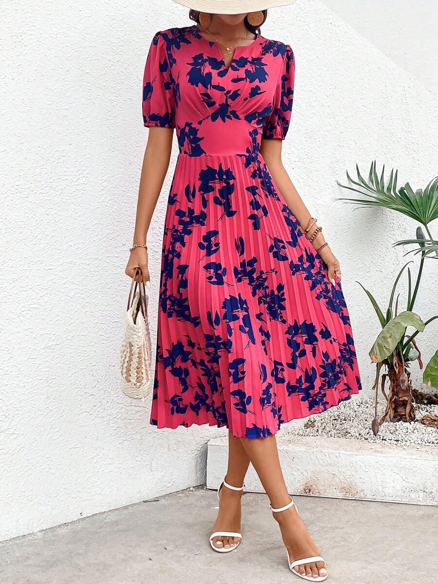 65 Rochie Midi Connie Roz Cu Model Floral Albastru - imagine 1
