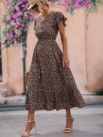 Rochie Lunga Alexandrina Neagra Cu Model Floral Multicolor - imagine 4