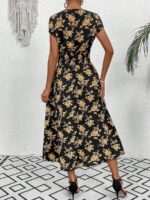 Rochie Lunga Marlisa Neagra Cu Model Floral Galben - imagine 2