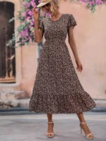 Rochie Lunga Alexandrina Neagra Cu Model Floral Multicolor - imagine 5
