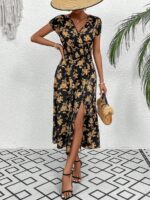 Rochie Lunga Marlisa Neagra Cu Model Floral Galben - imagine 4
