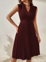 Rochie Midi Jocasta Grena Cu Pliuri - imagine 4