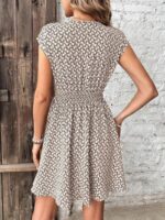 Rochie Scurta Melera Bej Cu Imprimeu Geometric Negru - imagine 2