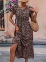 Rochie Lunga Alexandrina Neagra Cu Model Floral Multicolor