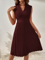 Rochie Midi Jocasta Grena Cu Pliuri - imagine 5
