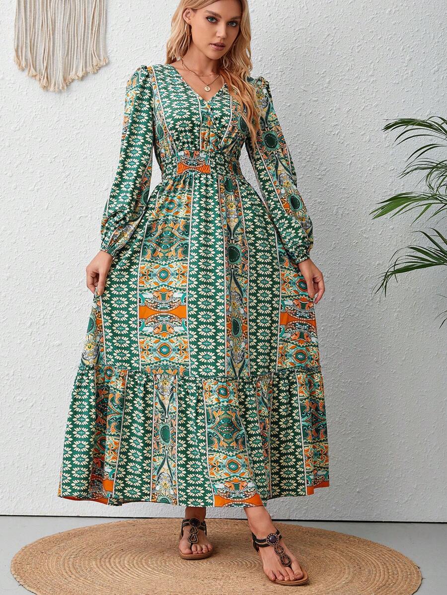84 Rochie Lunga Renne Verde Inflorata - imagine 1
