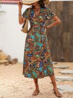 Rochie Midi Mirda Cu Print Multicolor Si Cordon