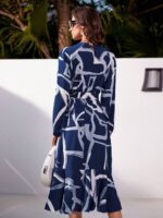 Rochie Midi Meva Albastra Cu Imprimeu Alb - imagine 2