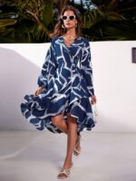 Rochie Midi Meva Albastra Cu Imprimeu Alb - imagine 3