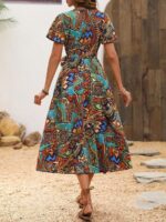 Rochie Midi Mirda Cu Print Multicolor Si Cordon - imagine 2