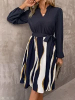 Rochie Midi Carine Bleumarin Cu Cordon