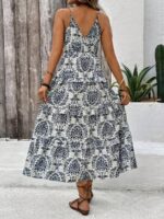 Rochie Lunga Cortale Gri Cu Model Floral Albastru - imagine 2