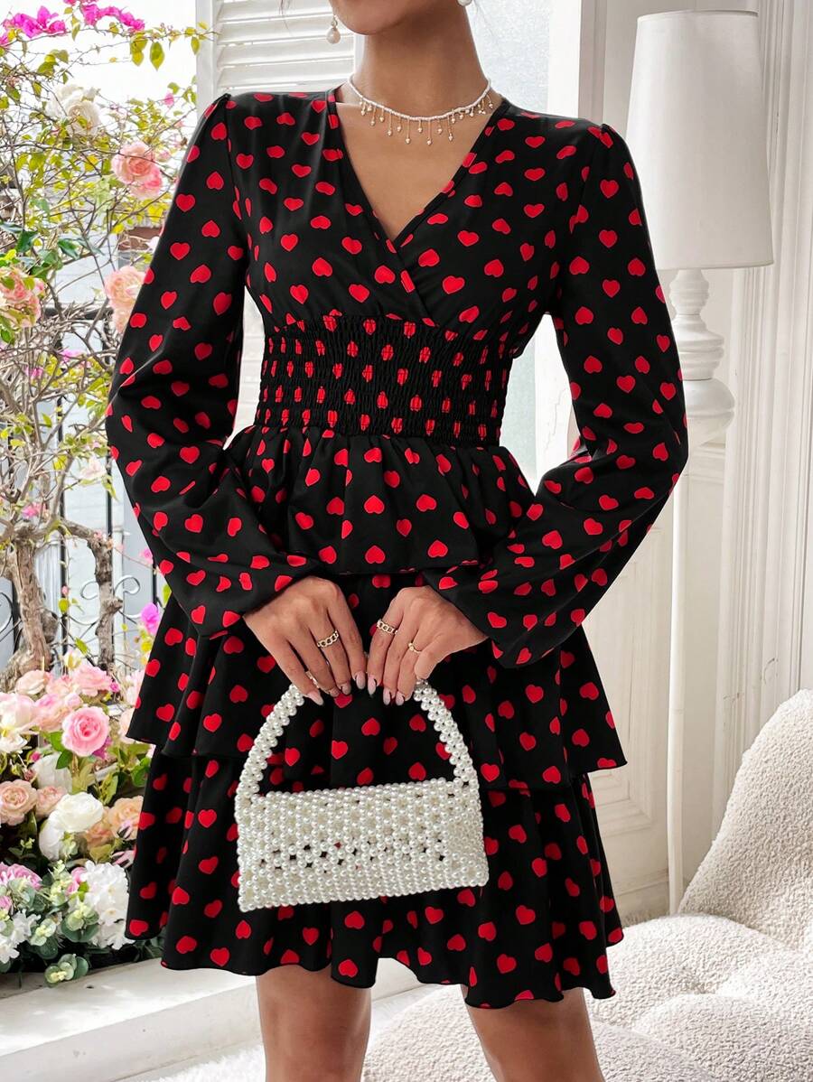 90 Rochie Scurta Bianca Neagra Cu Inimioare Rosii - imagine 1